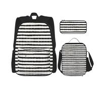 LimPac Ink And Gold Dot Stripes Print Daypack Set, Backpack Lunch Box And Pencil Case Combo For Casual College Travel, Black, One Size