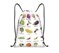 Limpac Introduction Various Vegetable Print Drawstring Gym Bag Fitness Backpack, Travel Beach Sports Storage For Men Women, Black, S