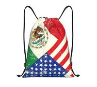 Limpac Mexican American Flag Print Drawstring Gym Backpack Bag, Fitness Travel Beach Sports Storage for Men Women, Black, M