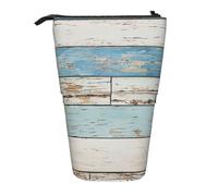 LimPac Old Wooden Board Print Telescopic Pencil Case, Stand Up Stationery Bag, Retractable Pen Holder With Zipper