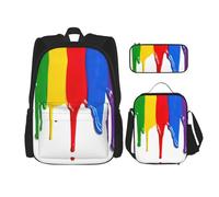 LimPac Paint Splatter Backdrop Print Daypack Set, Backpack Lunch Box And Pencil Case Combo For Casual College Travel, Black, One Size