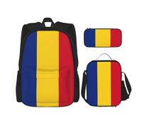 LimPac Romania Flag Stylish Travel Backpack, Lunch Box, Pencil Case Set, Cute Water Resistant Durable Lightweight Black, One Size, Black, One Size