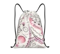 Limpac Romantic Paris Butterfly Print Drawstring Gym Backpack Bag, Fitness Travel Beach Sports Storage for Men Women, Black, S