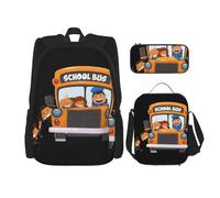 LimPac School Bus Print Daypack Set, Backpack Lunch Box And Pencil Case Combo For Casual College Travel, Black, One Size