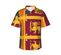 LimPac Sri Lanka Flag Men's Hawaiian Short Sleeve Button Down Shirt, Summer Tropical Casual Wear with Pockets, Black, XL