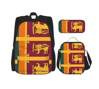 LimPac Sri Lanka Flag Print Daypack Set, Backpack Lunch Box And Pencil Case Combo For Casual College Travel, Black, One Size