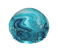 Limpac Stone Blue Gold Marble Reusable Luxury Shower Cap For Women, Double Layer Protective Elastic For Women Spa Salon