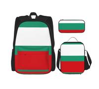 LimPac Stylish Bulgarian Flag Travel Backpack, Lunch Box, Pencil Case Set, Cute Water Resistant Durable Lightweight Black, One Size, Black, One Size