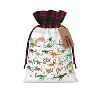LimPac Stylish Dinosaur Learning Alphabets High Quality Christmas Drawstring Gift Bag - Jute Material, Colorful Patchwork Pattern