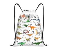 Limpac Stylish Dinosaur Learning Alphabets Print Drawstring Gym Backpack Fitness Travel Sports Storage for Men Women, Black, M