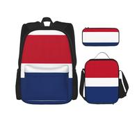 LimPac Stylish Dutch Flag Travel Backpack Lunch Box Pencil Case Set Cute Water Resistant Durable Lightweight Black, One Size, Black, Rozmiar uniwersalny
