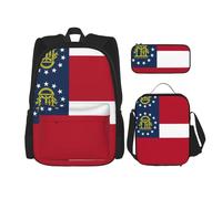 LimPac Stylish Georgia Flag Travel Backpack, Lunch Box, Pencil Case Set, Cute Water Resistant Durable Lightweight Black, One Size, Black, One Size