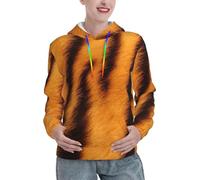 LimPac Tiger Striped Pattern Print Womens Hoodie Pullover, Long Sleeve Casual Fall Sweatshirt With Pocket And Drawstring, Black, Large