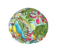Limpac Tropical Plants And Parrots Reusable Luxury Shower Cap For Women, Double Layer Protective Elastic For Ladies Salon Spa