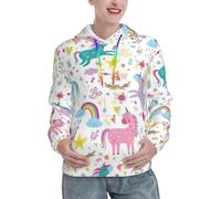 LimPac Unicorns Pink Print Womens Hoodie Pullover, Long Sleeve Casual Fall Sweatshirt With Pocket And Drawstring, Black, Large