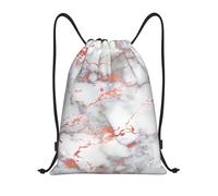 Limpac White Marble Rose Gold Print Drawstring Gym Backpack Bag, Fitness Travel Beach Sports Storage for Men Women, Black, S