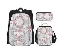 LimPac White Marble Rose Gold Stylish Travel Backpack, Lunch Box, Pencil Case Set, Cute Water Resistant Durable Lightweight Black, One Size, Black, Rozmiar uniwersalny