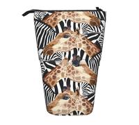 LimPac Zebra And Giraffe Print Telescopic Pencil Case, Stand Up Stationery Bag, Retractable Pen Holder With Zipper