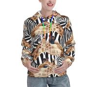 LimPac Zebra And Giraffe Women'S Casual Sweatshirt, Fall Loose Pullover Hoodie With Drawstring, Long Sleeve, Pocket, Black, XXL