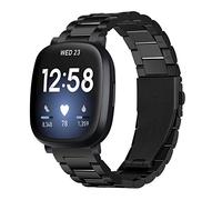 Limque Stainless Steel Band Compatible with Fitbit Versa 4 / Fitbit Sense 2 for Women Men, Adjustable Metal Watch Bands Bracelets， Wristband Replacement for Fitbit Versa (Black)