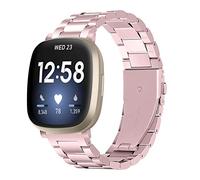 Limque Stainless Steel Band Compatible with Fitbit Versa 4 / Fitbit Sense 2 for Women Men, Adjustable Metal Watch Bands Bracelets， Wristband Replacement for Fitbit Versa (Rose Pink)