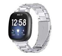 Limque Stainless Steel Fit Bit Straps Band Compatible with Fitbit Versa 4 / Fitbit Sense 2 for Women Men, Adjustable Metal Watch Bands Bracelets， Wristband Replacement for Fitbit Versa (Silver1)