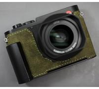 LIM'S Genuine Italy Leather Camera Half Case Metal Grip Dovetail Plate Handmade for Leica Q3 Q3 43 [Olive Green]