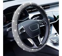 Limsas Bling Steering Wheel Cover, Rhinestone Steering Wheel Cover with Crystal Diamond for Women, Sparkling Car Wheel Protector Universal Fit 14-15 inches - White