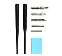 Limtula 2 Holder Dip Pen Set for Illustrating with 5 Nib Styles | 5 Nib Styles for Broad Character Lines and Fine, 2 Black Pen Holders, Drawing Eraser Included