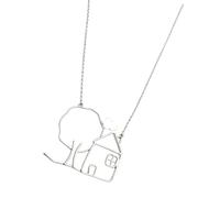 Limtula And Tree Necklace with an Openwork Cloud Scene Pendant | Recognizable House Outline, Nature-Themed Tree Detail, Open Cloud Accent, Refined Pendant-Centered Profile