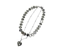 Limtula Artistic Double Layer Beaded Necklace Retro Irregular Heart Charm Fashion Jewelry Accessory for Casual Outfit Unique Asymmetrical Heart Pendant