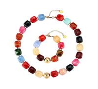 Limtula Beaded Jewelry Set, Matching Necklace Pair with Adjustable Chain for Vacation Dressing and Party Outfits Necklace Set Resin Bead Jewelry Adjustable Chain Coordinated Accessories Look