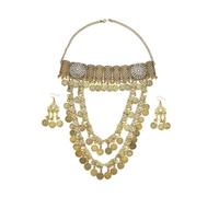 Limtula Coin Jewelry Set, Layered Bib Necklace with Matching Earrings, Antique Gold Tone Accent for Daily Looks Coin Jewelry Set Layered Bib Necklace Matching Earrings Vintage Statement Antique Gold