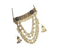 Limtula Coin Jewelry Set, Layered Bib Necklace with Matching Earrings, Antique Gold Tone Accent for Daily Looks Coin Jewelry Set Layered Bib Necklace Matching Earrings Vintage Statement Antique Gold