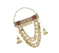 Limtula Coin Jewelry Set, Layered Bib Necklace with Matching Earrings, Antique Gold Tone Accent for Daily Looks Coin Jewelry Set Layered Bib Necklace Matching Earrings Vintage Statement Antique Gold