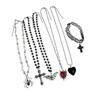 Limtula Dark-Romantic Necklace with Bat and Red Heart Pendant Pair | Thorn-Like Heart Framing and Winged Bat Imagery, Two Contrasting Strands, Focused Gothic Neckline Styling