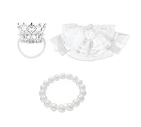 Limtula Figurine Wedding Dress Costume Set with Floral Accents | Layered White Tulle and Lace Trim, Floral and Faux Pearl Accents, Coordinated Bridal Styling for Wedding Displays