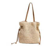 Limtula Friendly Cotton Shoulder Bag With Drawstring Closure Weaving And Spacious Interior Beach Handbag Bucket Bags For Women Beige Handbag