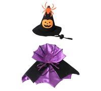 Limtula Halloween Photo Costume for Cats, Purple | Witch Hat Set, Small Pet Tie Closure Polyester Outfit, Black Celebration Look, Seasonal Portrait Moments