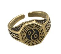 Limtula Handcrafted Brass Open Rings Featuring Traditional Chinese Taoist Symbol Adjustable Brass Rings with Ancient Chinese Taoist and Bagua Symbol