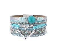 Limtula Heart Leather Wrap Bracelets Stackable Bohomian Cuff Bangles Fashion Rhinestones Bracelets for Women and Girls Can Be Paired with Other or Watches