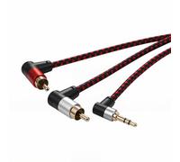 Limtula Home Stereo Cord 3.5mm to Red White Plugs, 2m | Elbow Connectors and Flat Braided Body for Daily Desk Setup Use