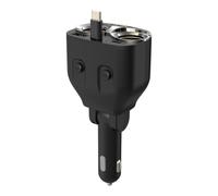Limtula In-Car Multi Device Power Splitter | 12-24V Socket Extender, Pull-Out Type-C Cable, Twin Accessory Ports, Battery Voltage Monitor, Travel Ready