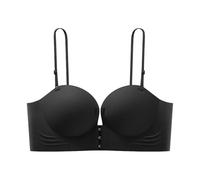Limtula Invisible Push Up Bandeau Bra Front Closure Adjustable Strapless Nonslip Wirefree Tube Top Bralette for Women Soft Nylon Strapless Bandeau Black