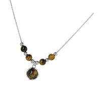 Limtula Leather Necklace Featuring Natural Eyes Stone Adjustable Length Necklace Alloy Texture Present for Women Eye