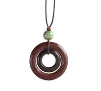 Limtula Long Sweater Chain Unique Wood Round Necklace Simple Choker Statement Jewelry Vintage Neck Chain Wooden Double Pendant Necklace Natural Jewelry Unique