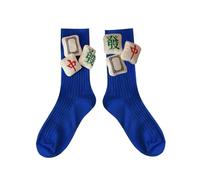 Limtula Novelty Chinese Mahjong Pattern Calf Socks With Festives Styles Ribbed Middle Tube For Celebrating The New Year Mahjong