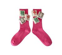 Limtula Novelty Chinese Mahjong Pattern Calf Socks With Festives Styles Ribbed Middle Tube For Celebrating The New Year Mahjong