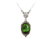 Limtula Ornate Oval Green Emeral Pendant Necklace Featuring Vintage Tree | Lightweight Alloy Accessory for Casual Gatherings, Workday Layers, Anniversary Present Appeal