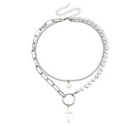 Limtula Pearl Choker Necklace Punk Cross Star Pendant Necklaces for Women Gothic Layered Splicing Clavicle Chain Jewelry Star Necklace